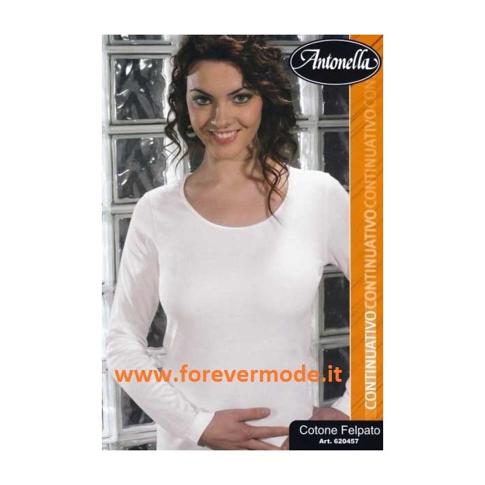 2 Maglie donna Antonella manica lunga in cotone felpato con profili in raso