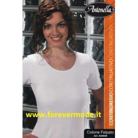 Maglia donna Antonella manica corta in caldo cotone felpato con profilo in raso 2