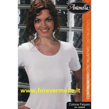 Maglia donna Antonella manica corta in caldo cotone felpato con profilo in raso