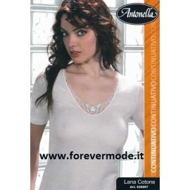 Maglia donna Antonella lana cotone con profilo in pizzo macramè