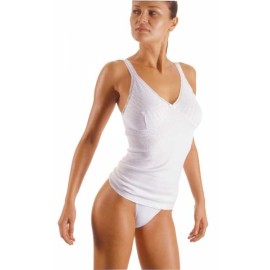 Canottiera donna Filam a spalla stretta in cotone a costine con forma del seno e pizzo