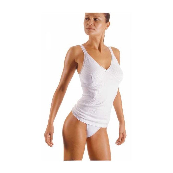 Canottiera donna Filam a spalla stretta in cotone a costine con forma del seno e pizzo