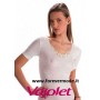 Maglia donna Vajolet manica corta in misto lana con bordo di pizzo macramè