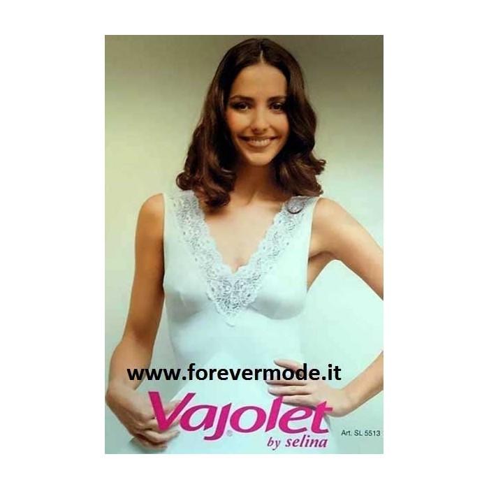 Canottiera donna Vajolet a spalla larga in filoscozia con forma del seno e pizzo macramè