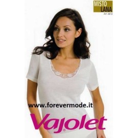 2 Maglie donna Vajolet manica corta in misto lana con bordo di pizzo macramè