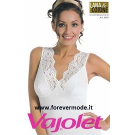 Canottiera donna Vajolet a spalla larga in lana e cotone con forma del seno e pizzo 2