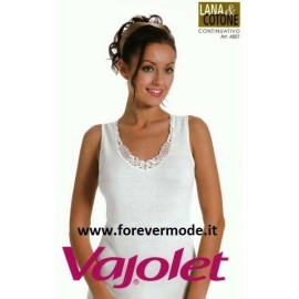 Canottiera donna Vajolet a spalla larga in lana e cotone con girocollo in pizzo