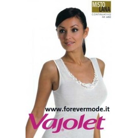 Canottiera donna Vajolet a spalla larga in misto lana con profilo in pizzo macramè