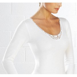 Maglia donna Filam manica lunga in lana e cotone con profilo in pizzo