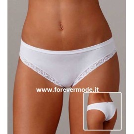 3 Slip Brasiliana donna Emy in cotone modal elasticizzato e pizzo