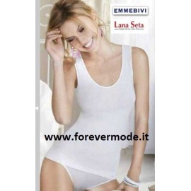 Canottiera donna Emmebivi a spalla larga in lana e seta con profili in raso