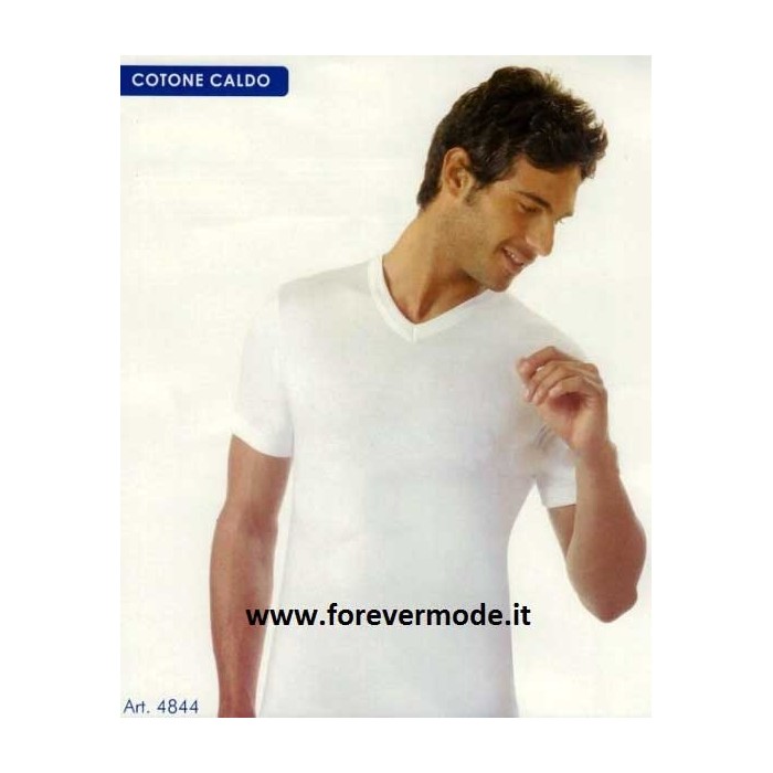 T-Shirt uomo Acquablu manica corta scollo a V in caldo cotone felpato invernale