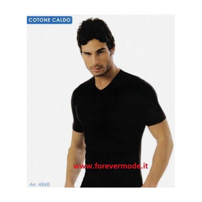 T-Shirt uomo Acquablu manica corta scollo a V in caldo cotone felpato invernale