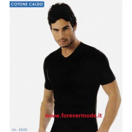 T-Shirt uomo Acquablu manica corta scollo a V in caldo cotone felpato invernale