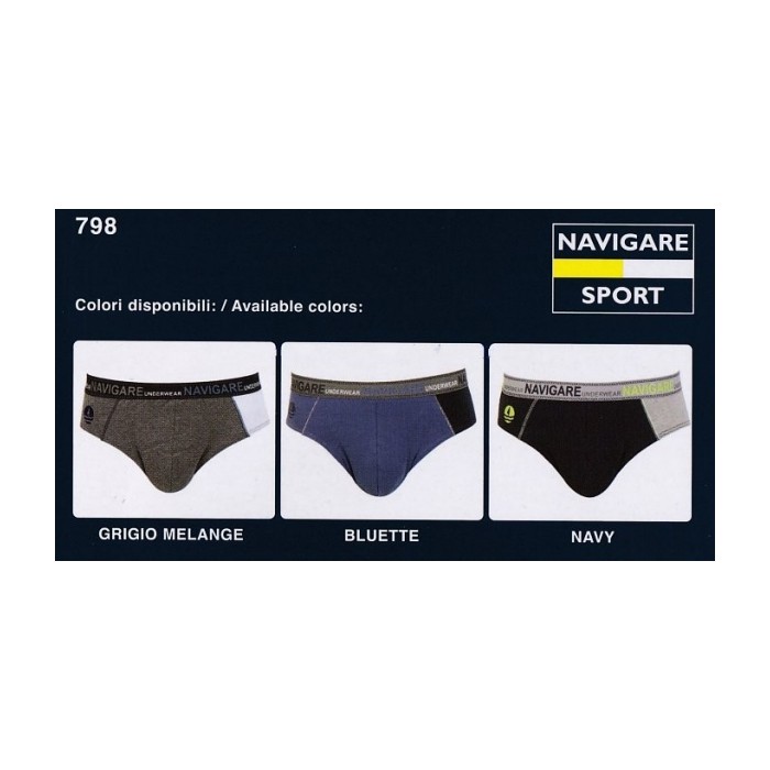 3 Slip uomo Navigare in cotone bicolore con elastico loggato