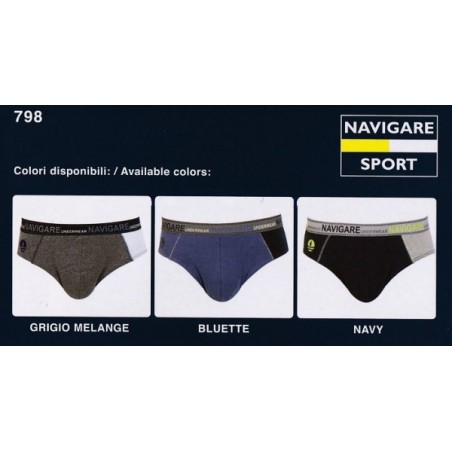 3 Slip uomo Navigare in cotone bicolore con elastico loggato