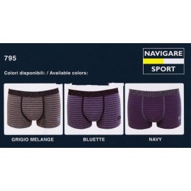 3 Boxer uomo Navigare cotone rigato tinto in filo, elastico logo 2
