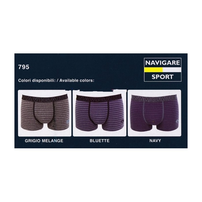 3 Boxer uomo Navigare cotone rigato tinto in filo, elastico logo
