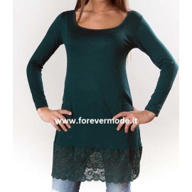 Vestito donna C&C manica lunga in viscosa con profilo in pizzo