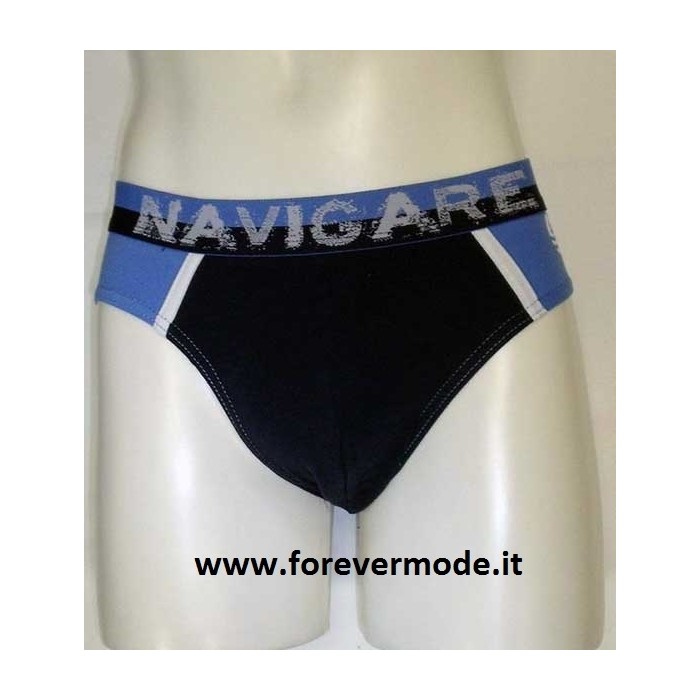 3 Slip uomo Navigare in cotone con logo e bande,elastico logato