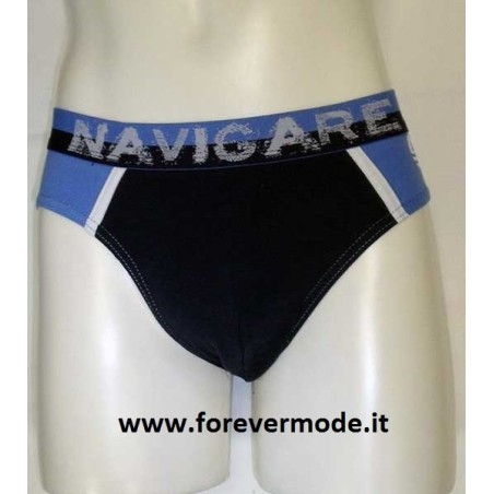 3 Slip uomo Navigare in cotone con logo e bande,elastico logato