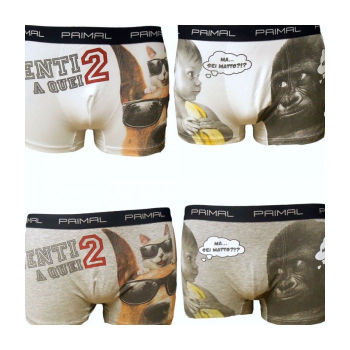 2 Boxer da uomo Primal in cotone elasticizzato fantasia con elastico loggato