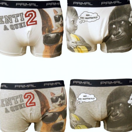 2 Boxer da uomo Primal in cotone elasticizzato fantasia con elastico loggato