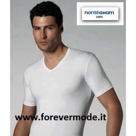 T-shirt maglia uomo Nottingham manica corta scollo a V in cotone bi-elastico aderente