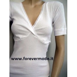 3 Maglie donna Gicipi manica corta in cotone con forma del seno e pizzo