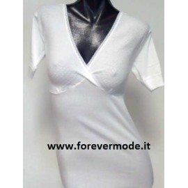 3 Maglie donna Gicipi manica corta in cotone con forma del seno e pizzo 2