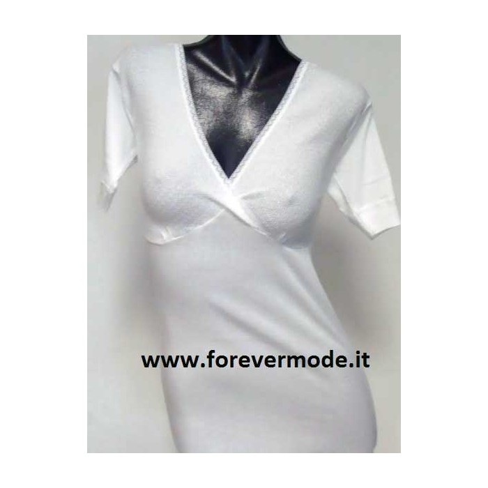 3 Maglie donna Gicipi manica corta in cotone con forma del seno e pizzo
