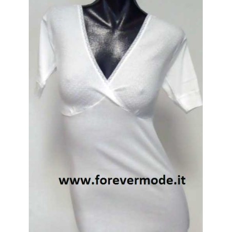 3 Maglie donna Gicipi manica corta in cotone con forma del seno e pizzo