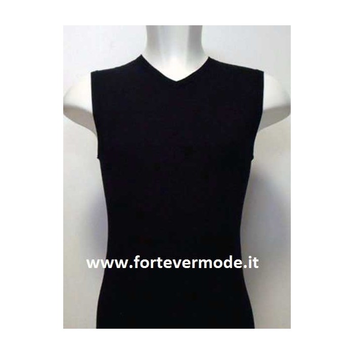 T-shirt uomo Gicipi senza maniche con scollo V piccolo in cotone pettinato