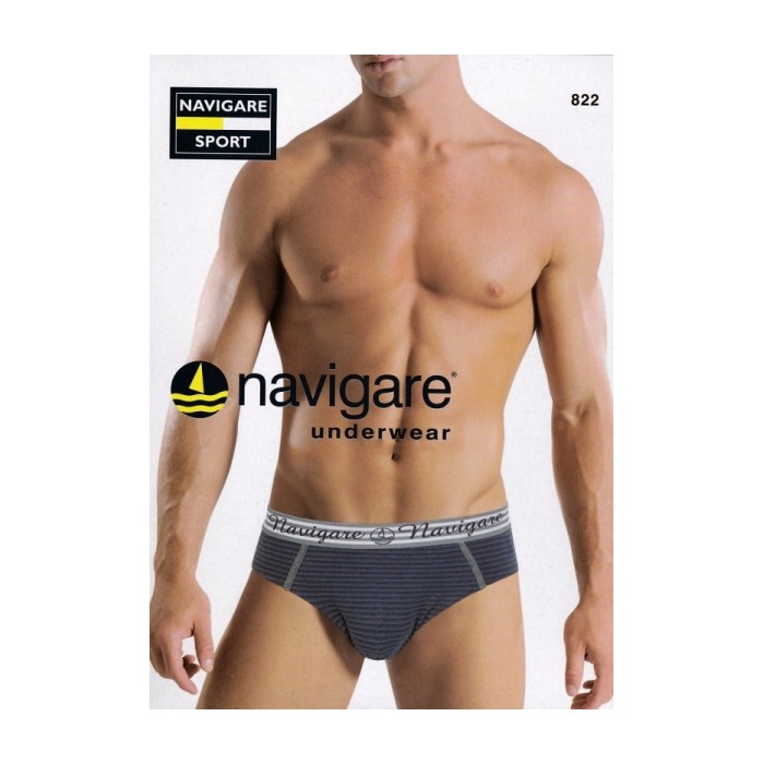 3 Slip uomo Navigare in cotone a righe, elastico esterno logato