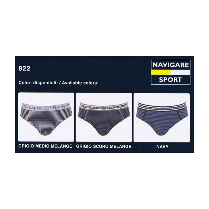 3 Slip uomo Navigare in cotone a righe, elastico esterno logato