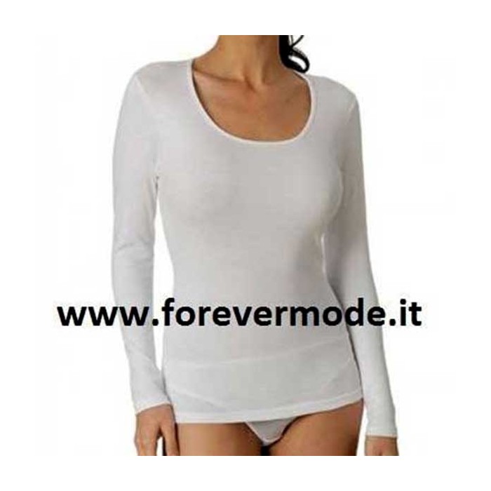 Maglia donna Vajolet manica lunga in cotone caldo, scollo ampio
