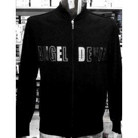 Felpa uomo Angel Devil con zip, stampa argentata con borchie