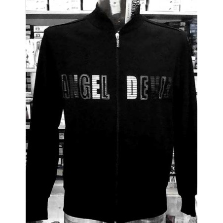 Felpa uomo Angel Devil con zip, stampa argentata con borchie