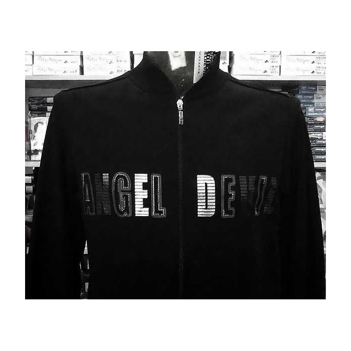 Felpa uomo Angel Devil con zip, stampa argentata con borchie