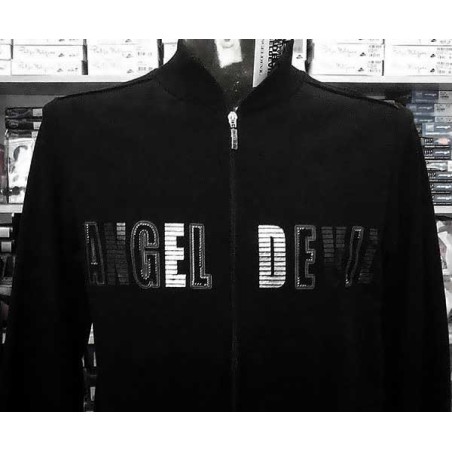 Felpa uomo Angel Devil con zip, stampa argentata con borchie