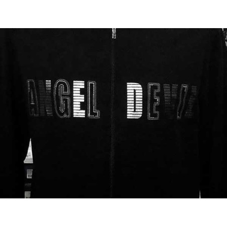Felpa uomo Angel Devil con zip, stampa argentata con borchie
