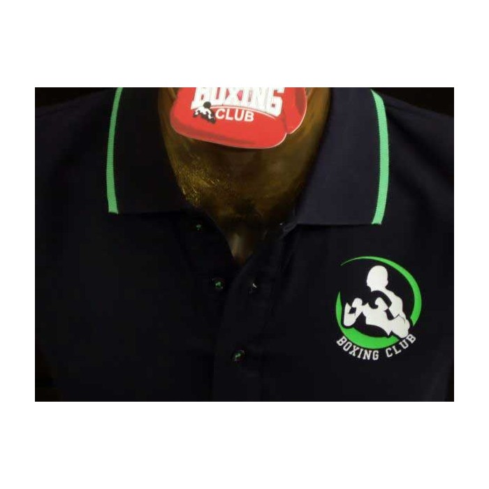 Polo uomo Boxing Club con logo frontale e scritta sul collo fluo