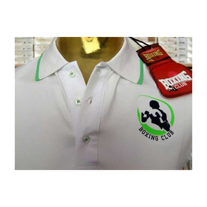 Polo uomo Boxing Club con logo frontale e scritta sul collo fluo