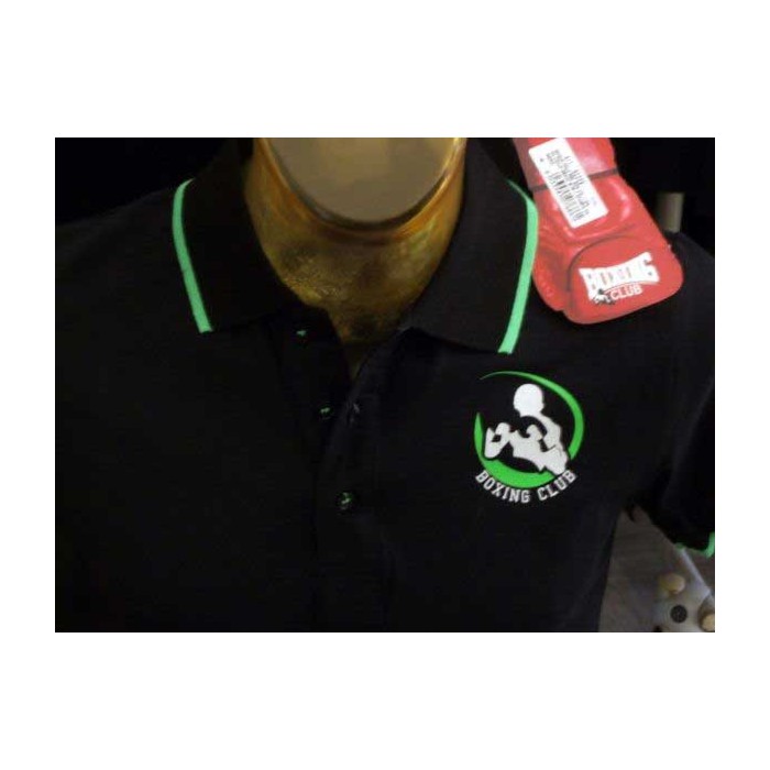 Polo uomo Boxing Club con logo frontale e scritta sul collo fluo