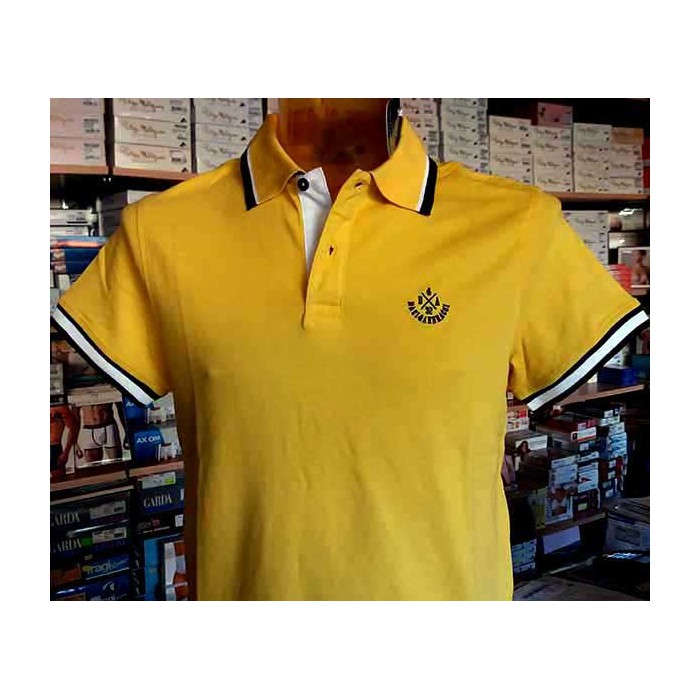 Polo uomo Baci & Abbracci con logo frontale e collo bordi rigati