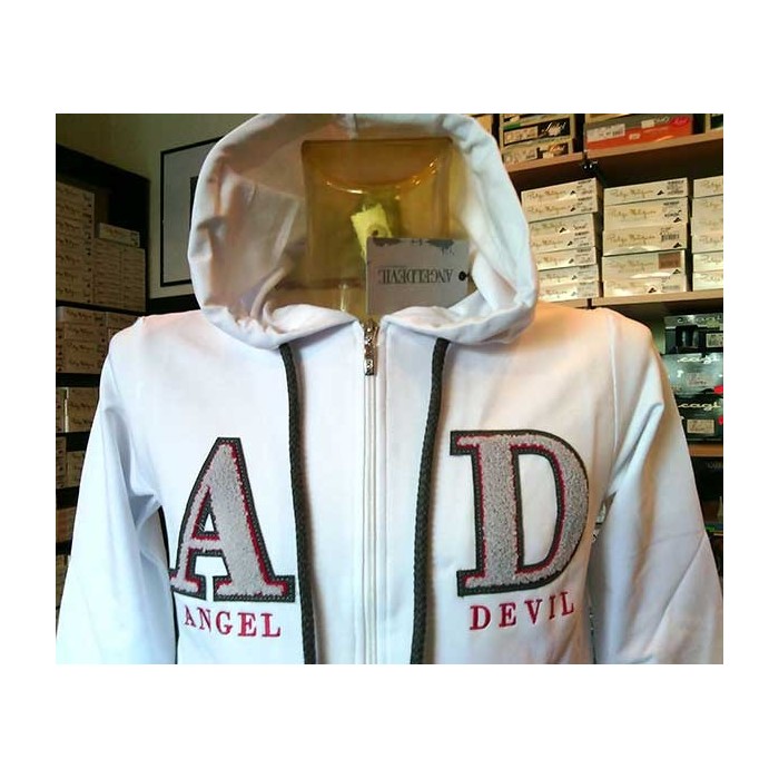 Felpa uomo Angel Devil con zip, logo ricamato, tasche, cappuccio