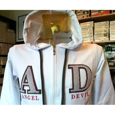 Felpa uomo Angel Devil con zip, logo ricamato, tasche, cappuccio