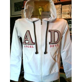 Felpa uomo Angel Devil con zip, logo ricamato, tasche, cappuccio 2