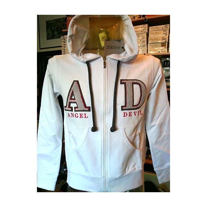 Felpa uomo Angel Devil con zip, logo ricamato, tasche, cappuccio