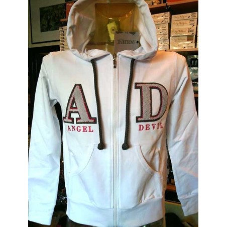 Felpa uomo Angel Devil con zip, logo ricamato, tasche, cappuccio
